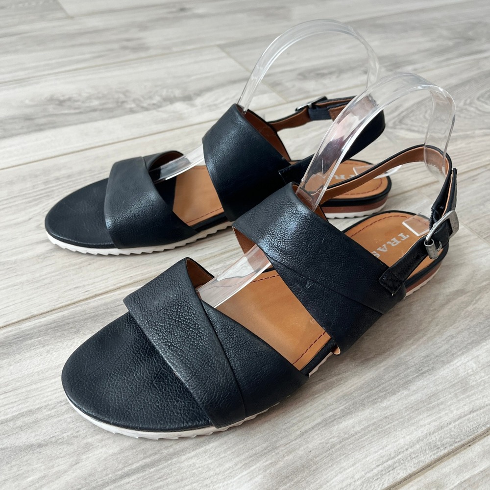 Trask Leather Slingback Sandals Black 9 Minimalist Adjustable Buckle Strap